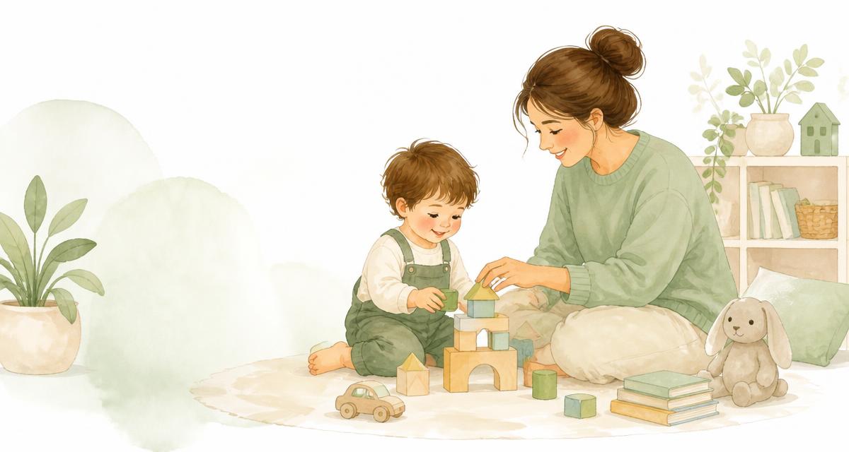 Ilustración de una madre y un niño jugando en casa